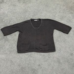 360 Sweater V-Neck 100% Linen shirt sleeve loose knit pockets